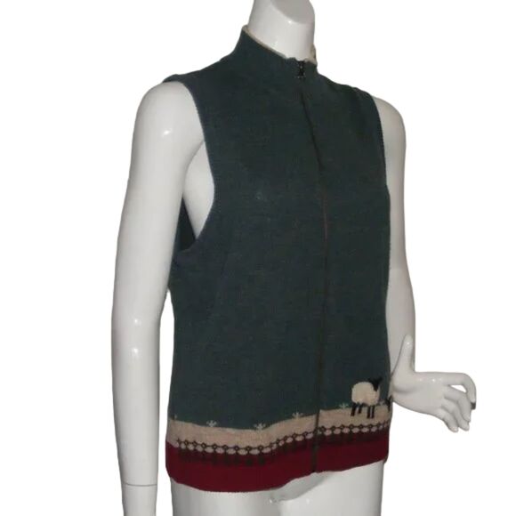 WOOLRICH Sweater Vest, M, Sheep/Fence, Full Zipper, Lambswool - Picture 3 of 10